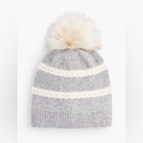 Talbots Women’s Cable Knot Cap with Pom Pom Stripes Great Condition - Picture 1 of 3